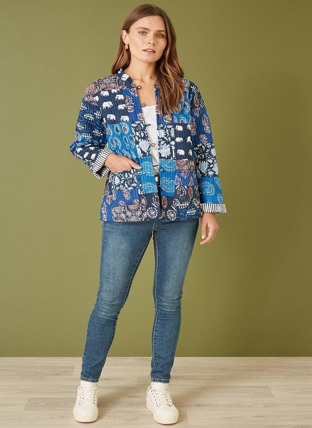 Yumi Blue Patchwork Reversible Quilted Jacket - Image 1