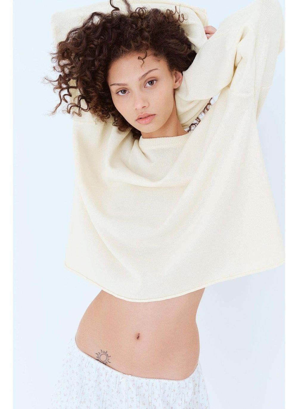 Floral Roll-Edge Knit Jumper White Dusty Light - Image 1