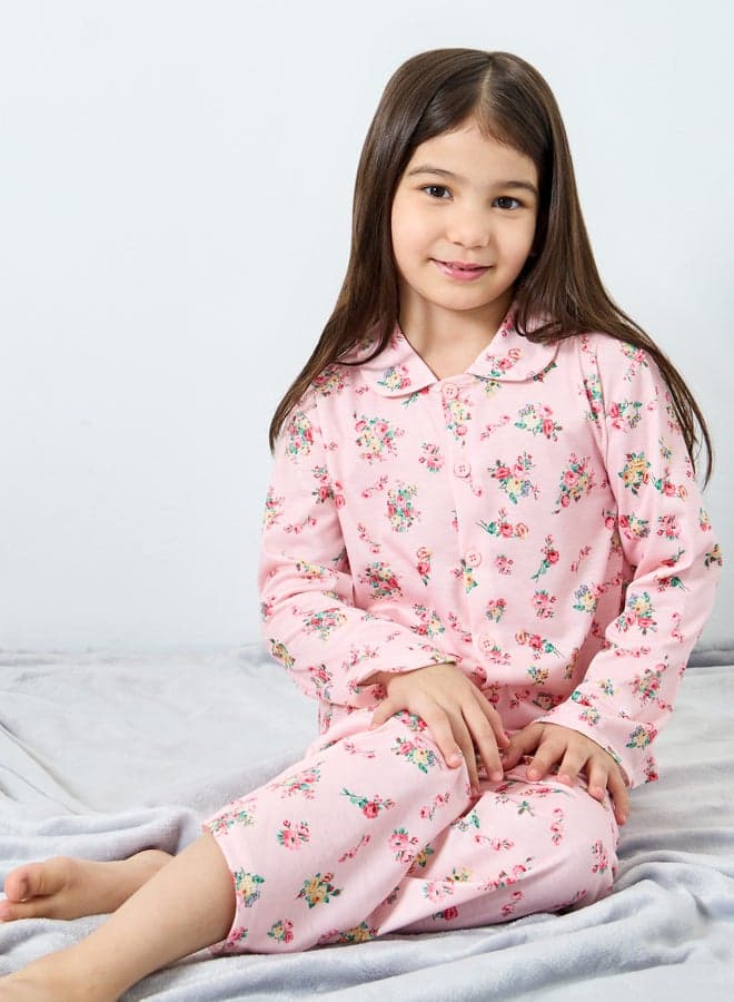 Styli Girls Floral Print Shirt & Pyjama Set - Image 1
