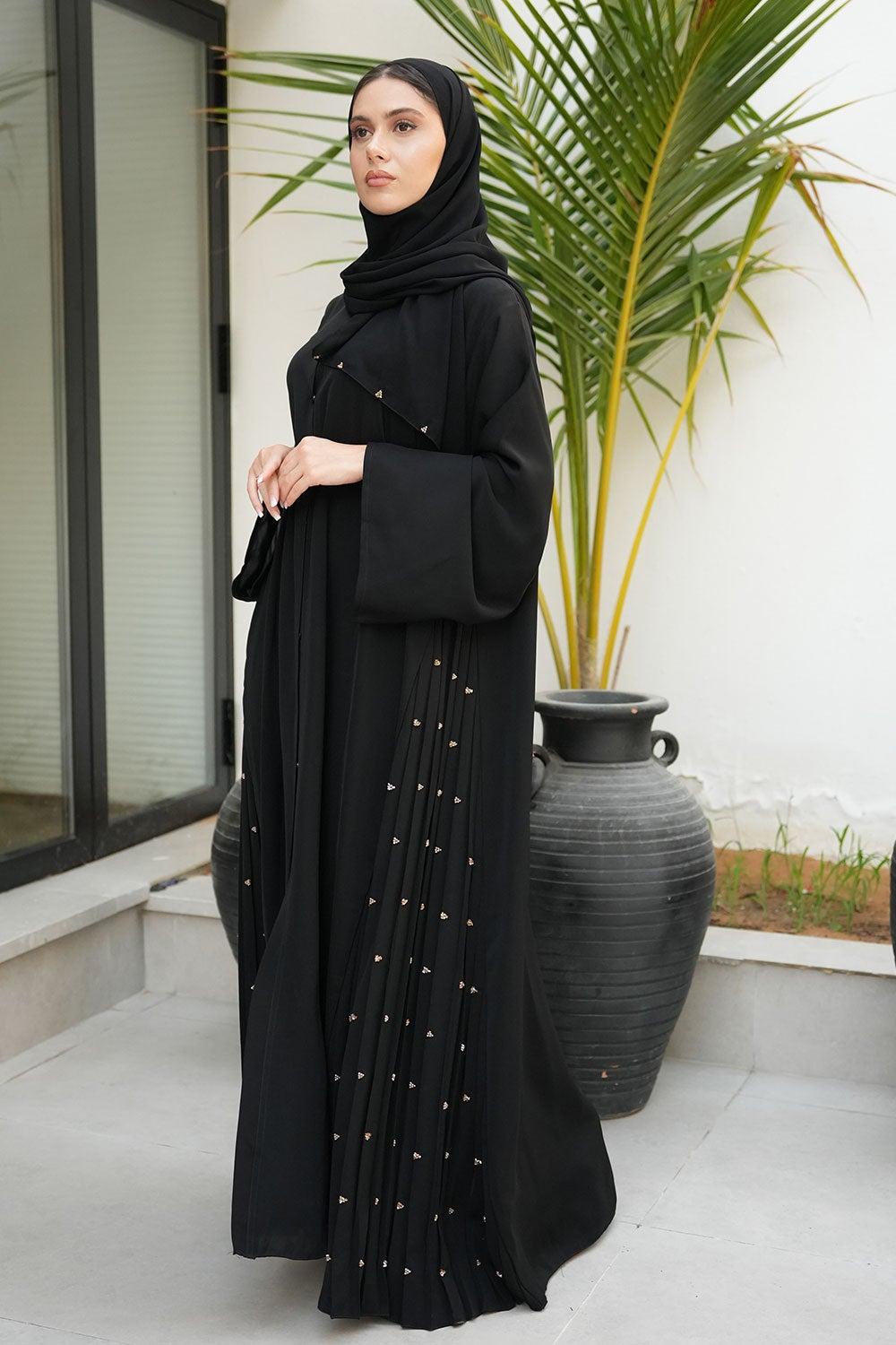 Fatima Nada Abaya with Champagne Gold Beading - Image 1