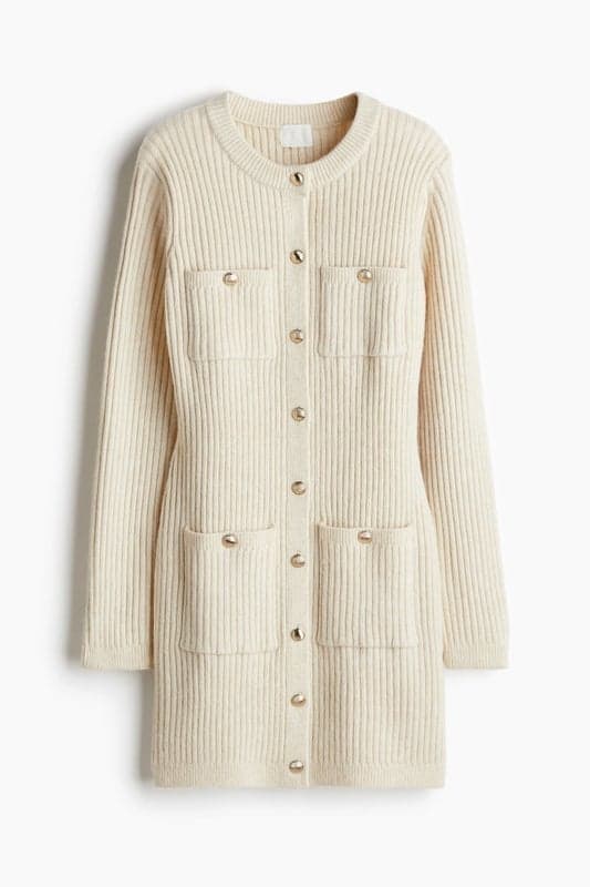 Soft Knit Pocket-Front Button Dress - Image 1