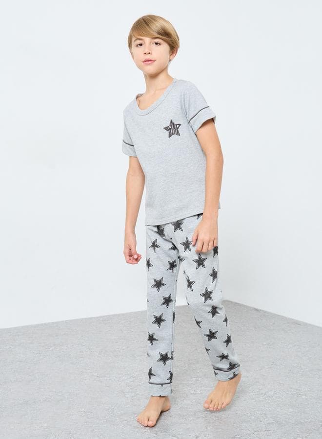 Take Two Boys Grey Star Print Pyjama Set - Image 1