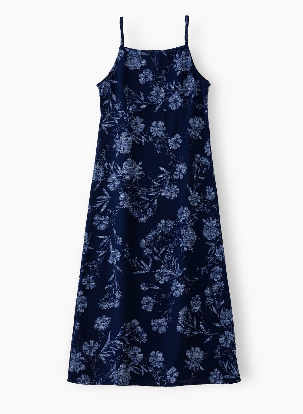 Girls' Navy Floral Spaghetti Strap Maxi Dress - Image 1