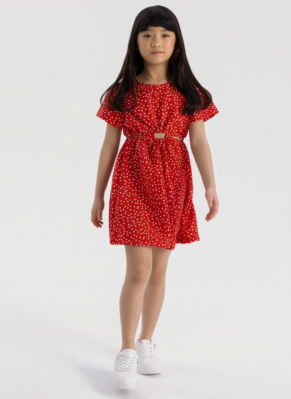 Girls Red Cut-Out Summer Dress - Image 1