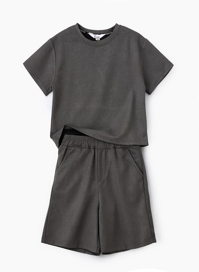Charcoal Grey Oversized Kids Summer Set - Image 1
