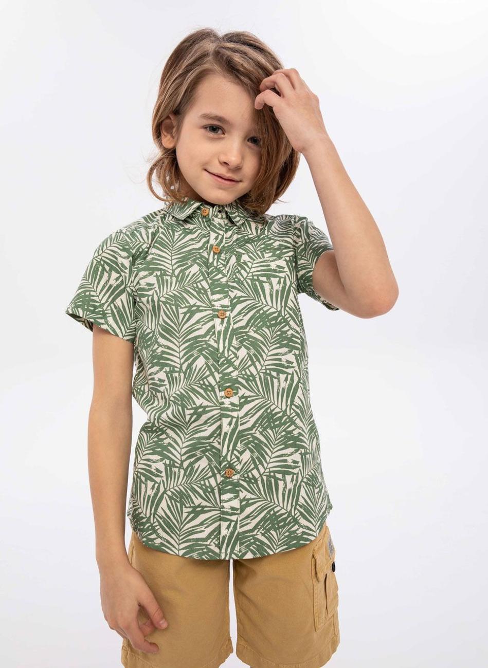 Boys Olive Palm Leaf Poplin Shirt - Image 1