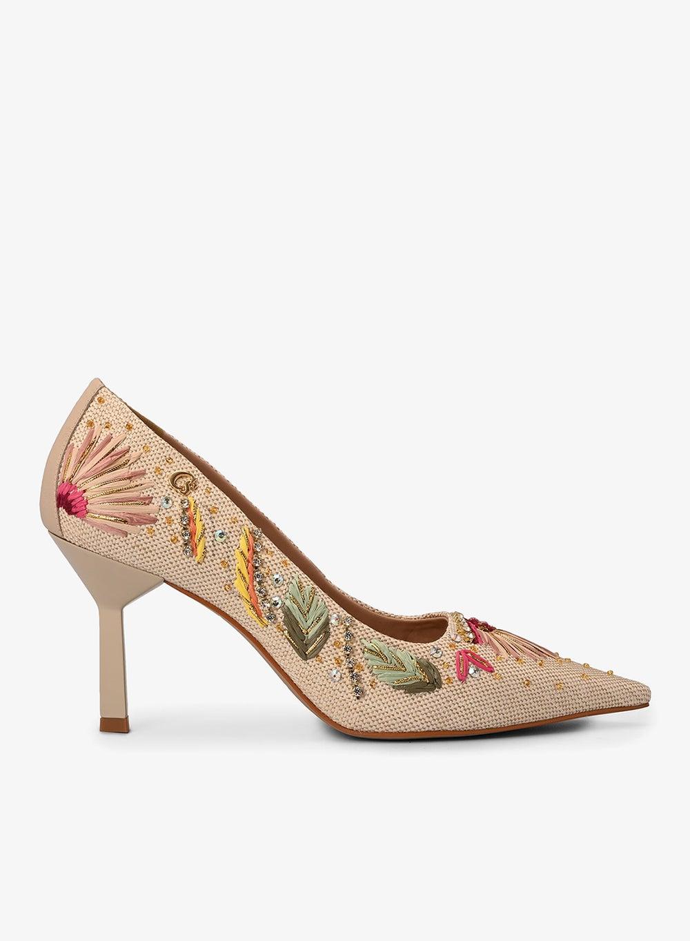 Hazelnut Embroidered Luxury Pump Heels - Image 1