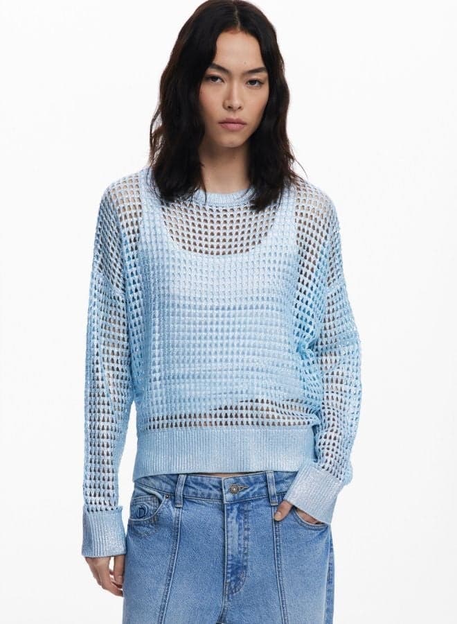 Metallic Openwork Knit Sweater - Image 1