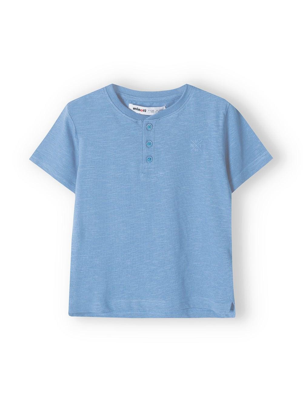 Boys Blue Henley Button Neck T-Shirt - Image 1
