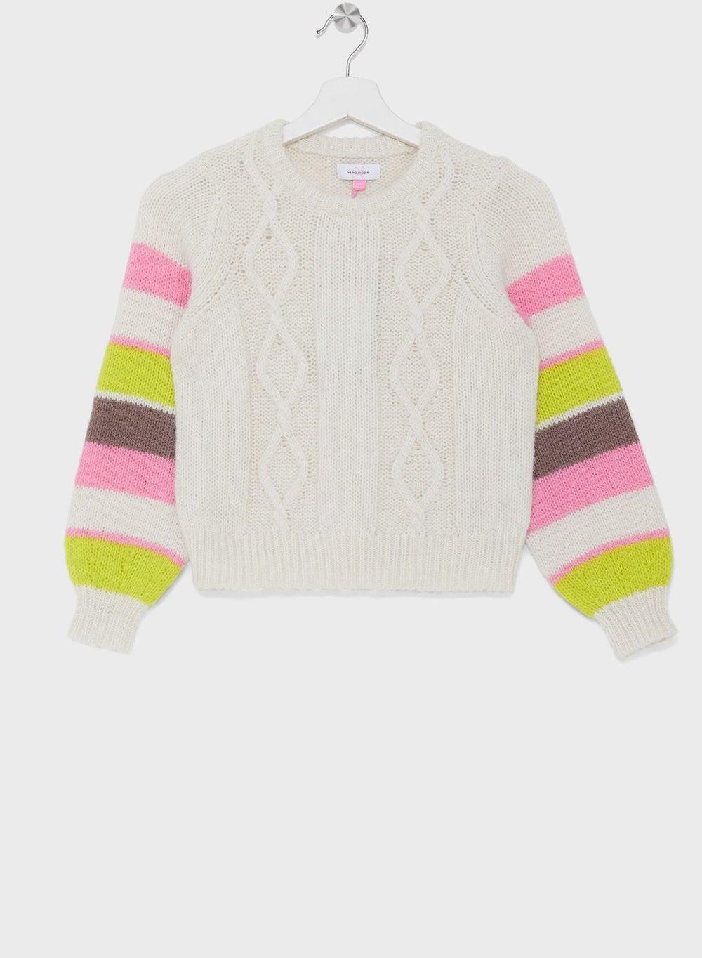 Kids Color Block Cable-Knit Sweater - Image 1