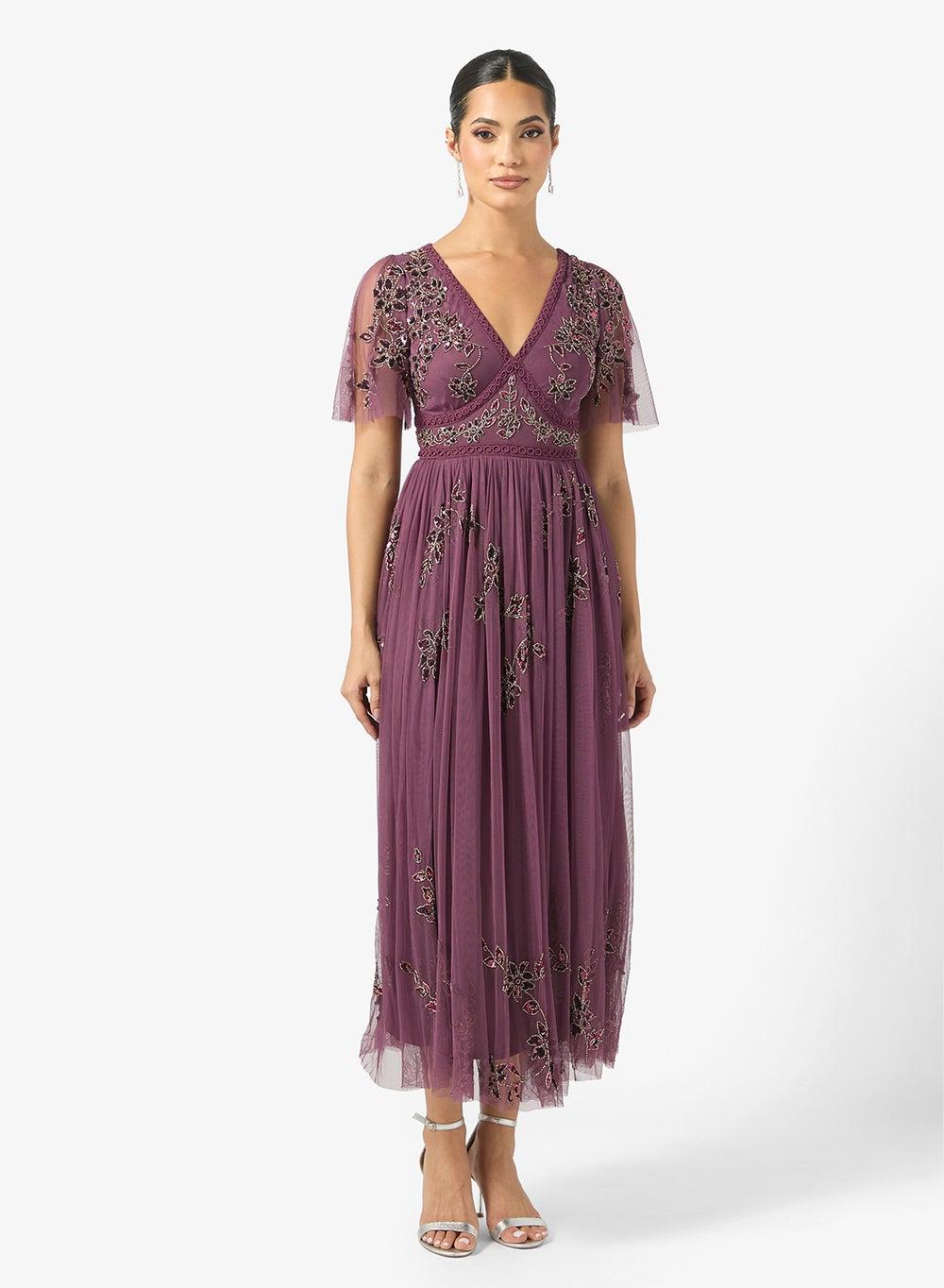 Embellished Tulle Midi Dress with Floral Detail - Image 1
