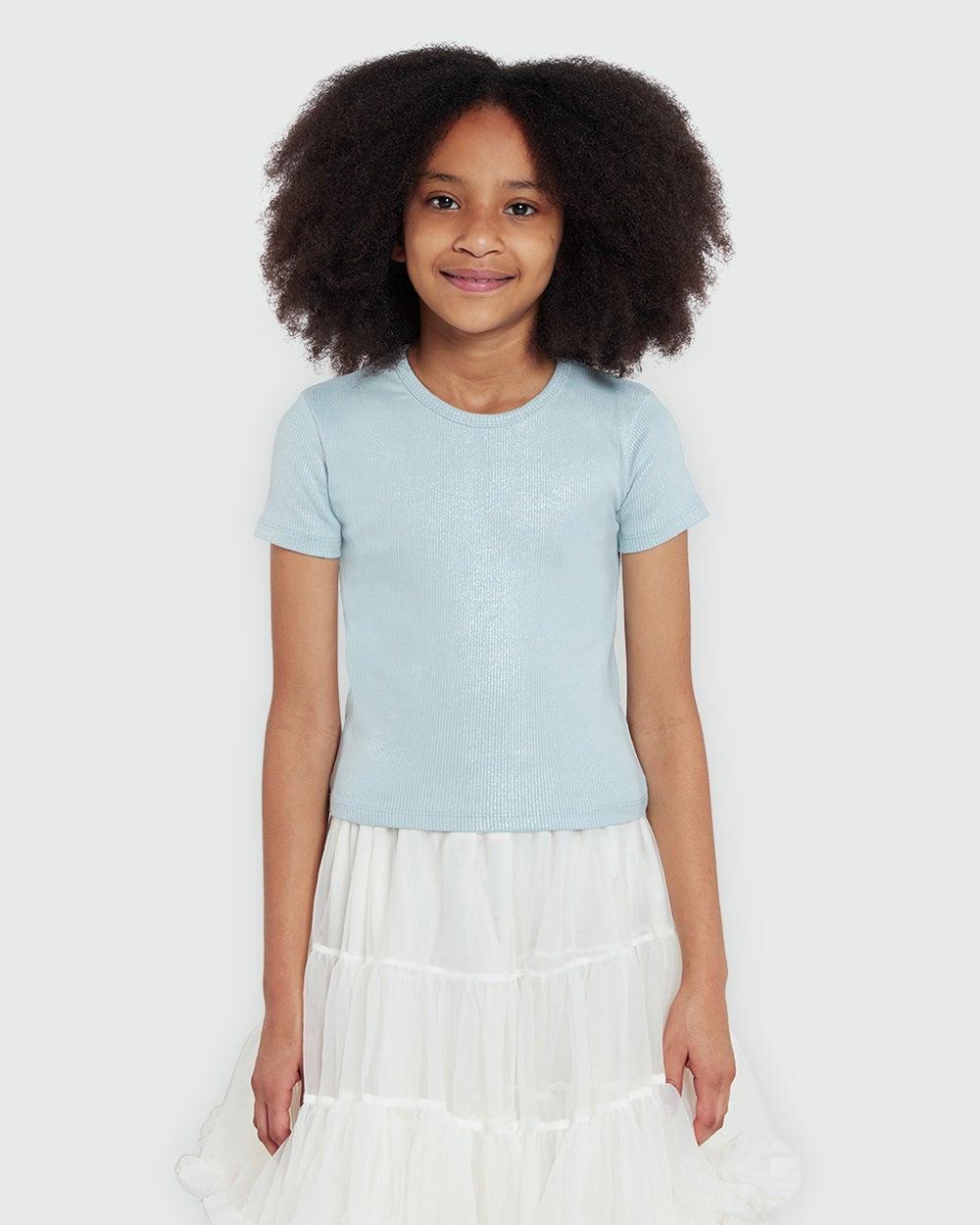 Cerulean Ribbed Tee for Baby Girls - Image 1
