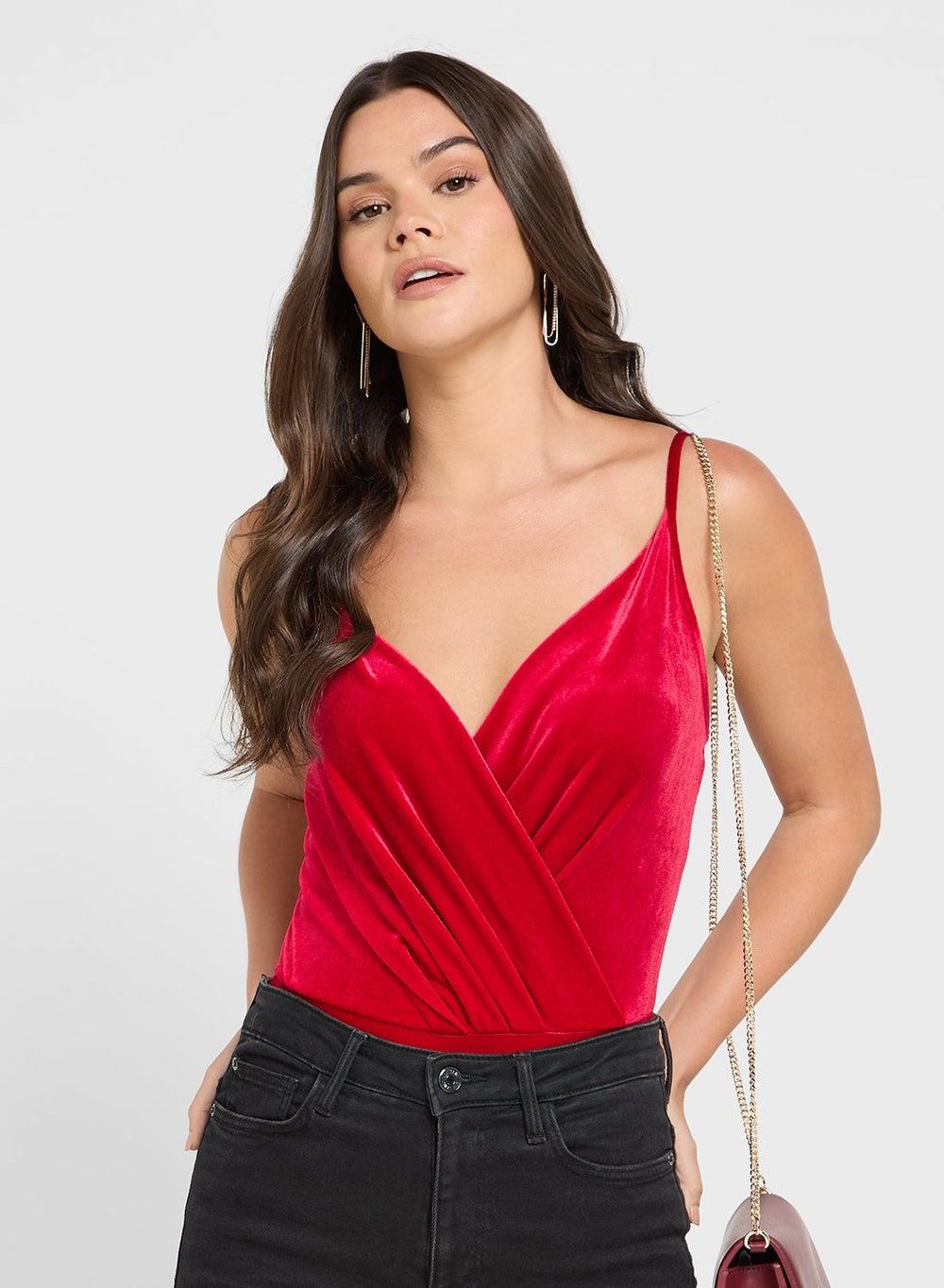 Velvet Wrap Body Bodysuit Top - Image 1