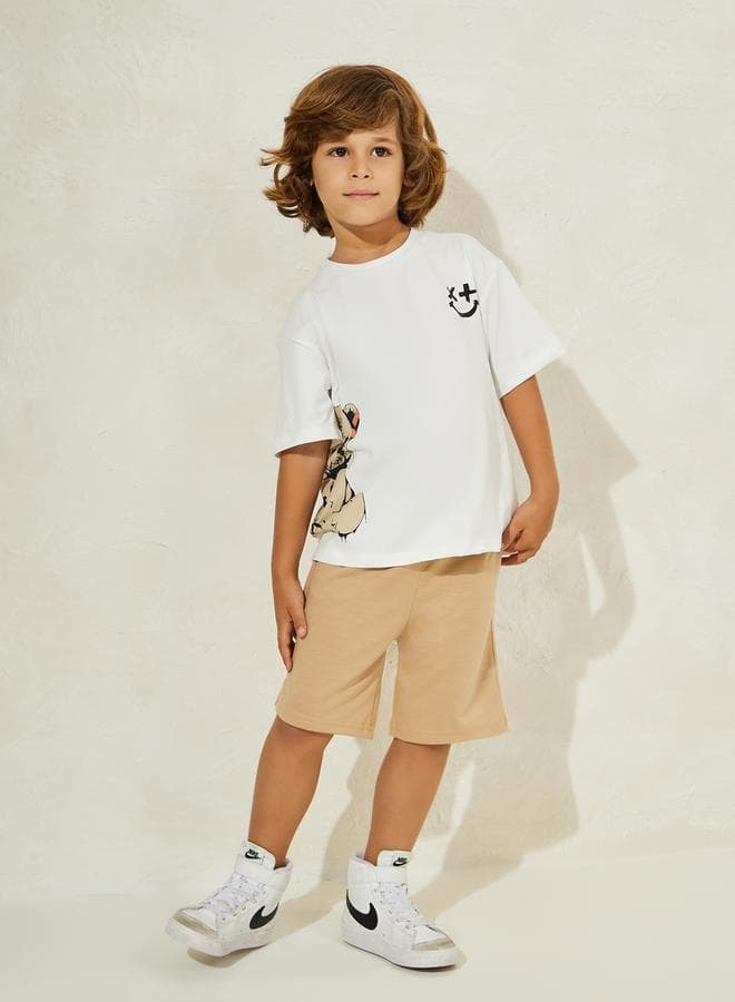 Bear Graphic Print T-Shirt and Shorts Set - Image 1