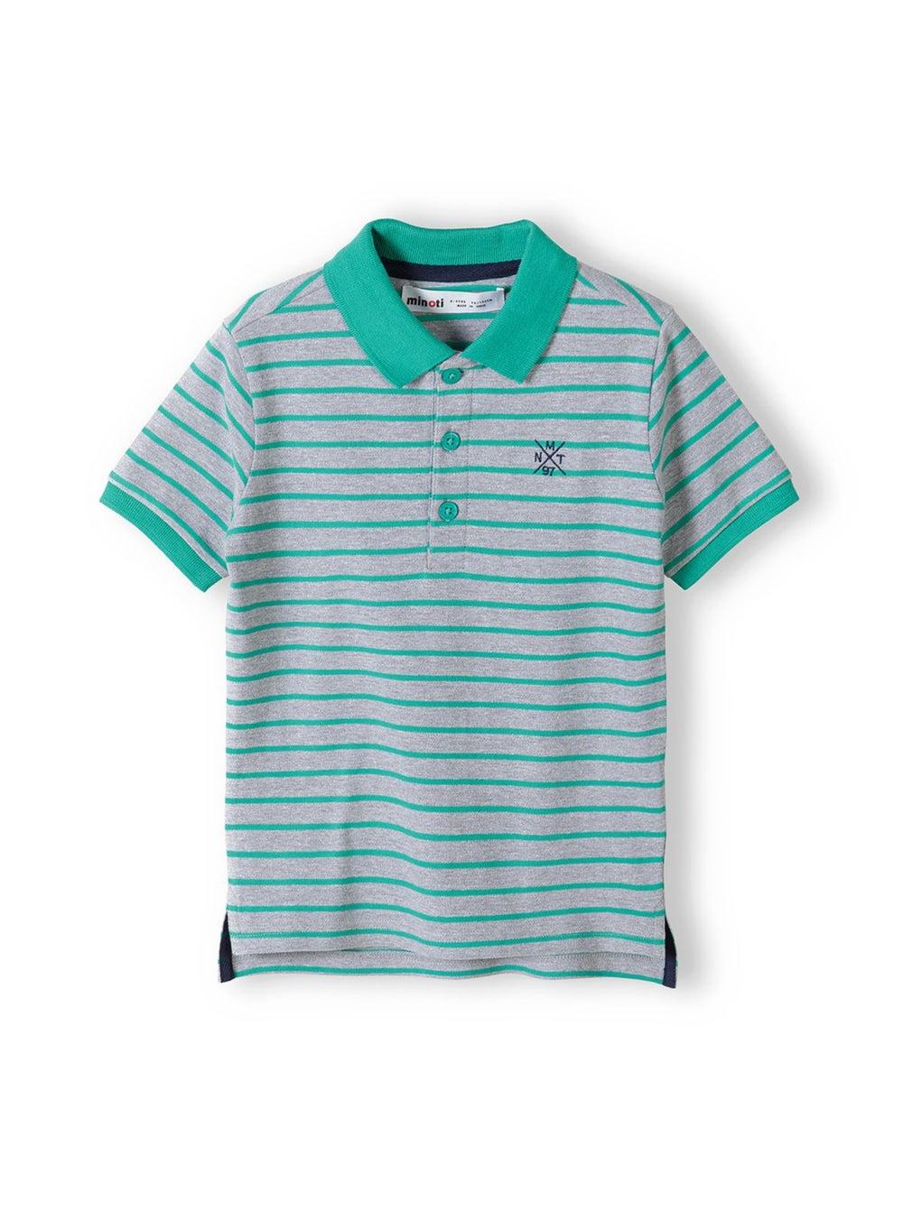 Boys Grey Polo Shirt with Colourful Stripes - Image 1