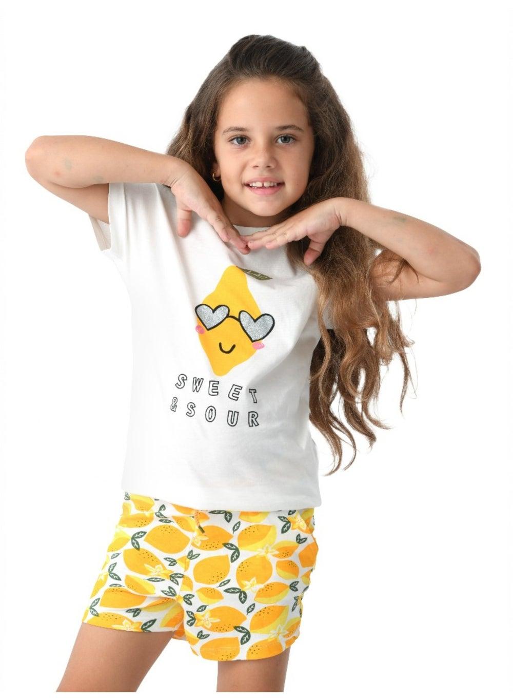 Urbasy Kids Lemon Yellow Printed Shorts & Top Set - Image 1