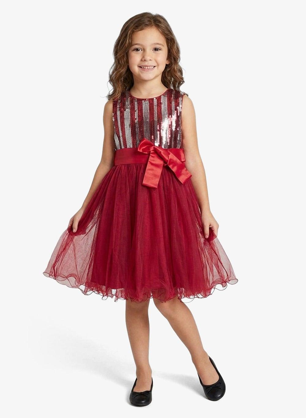 Little Sequin Top Belted Party Dress - Image 1