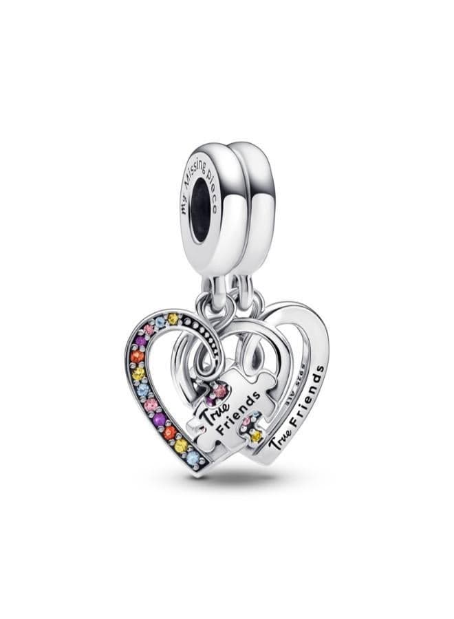 Puzzle Piece Hearts Friendship Dangle Charm Sterling Silver - Image 1