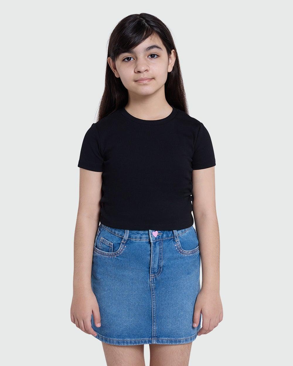 Girls’ Ribbed Tee in Black Beauty - Image 1
