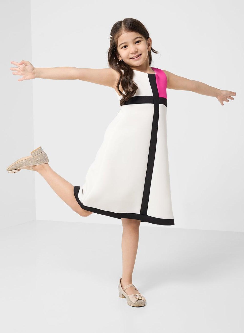 Girls Color Block A-Line Dress - Image 1