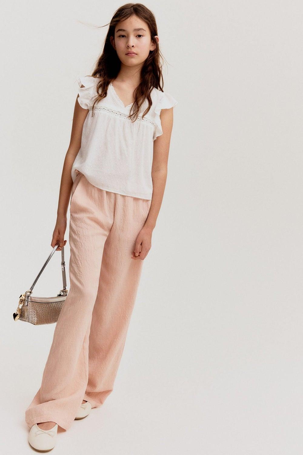 Frill-Trimmed Cotton Jacquard Blouse - Image 1