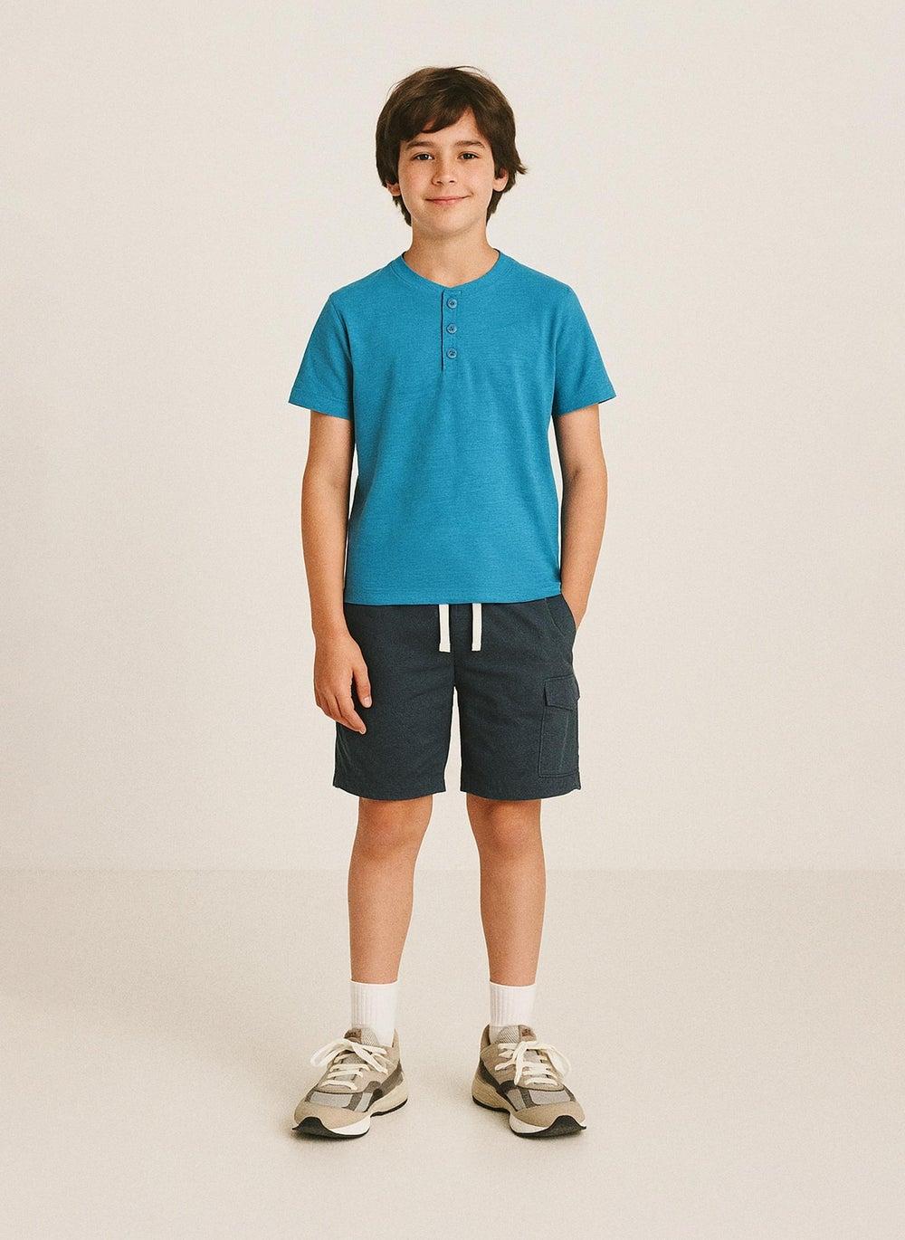 Boys Henley Button Neck Turquoise T-Shirt - Image 1