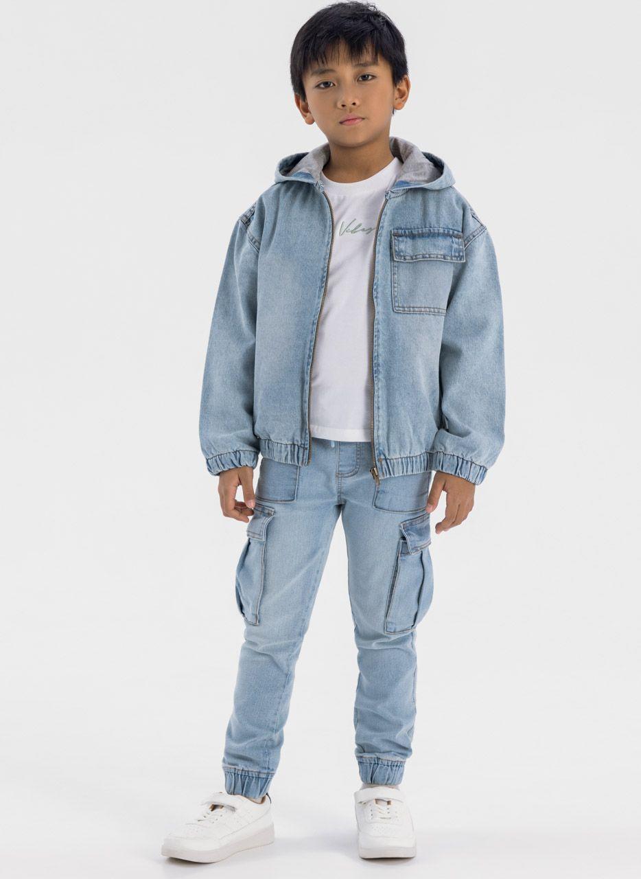 Boys Denim Hooded Zip Jacket Light Blue - Image 1