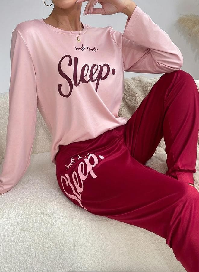 Take Two Slogan Print Pyjama Set - Image 1