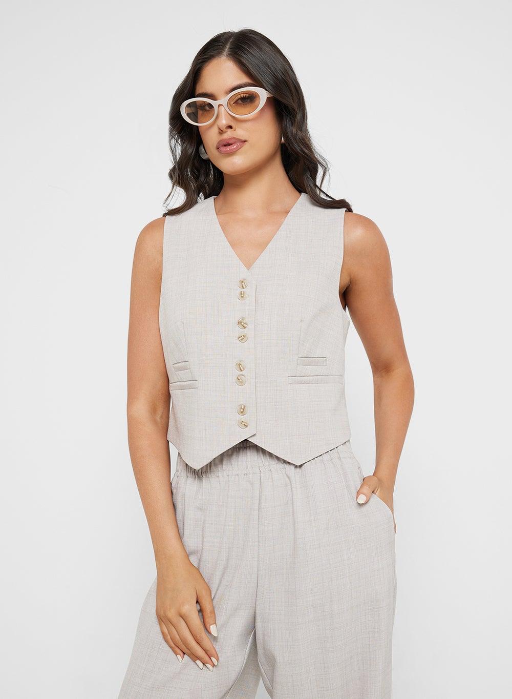 VERO MODA Tailored Linen Button Waistcoat - Image 1