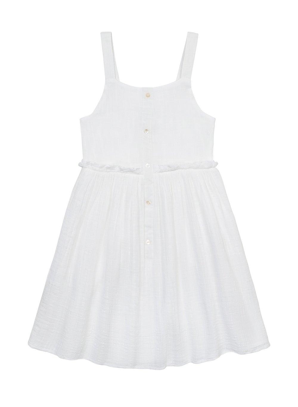 Girls Frill Insert White Strap Dress - Image 1