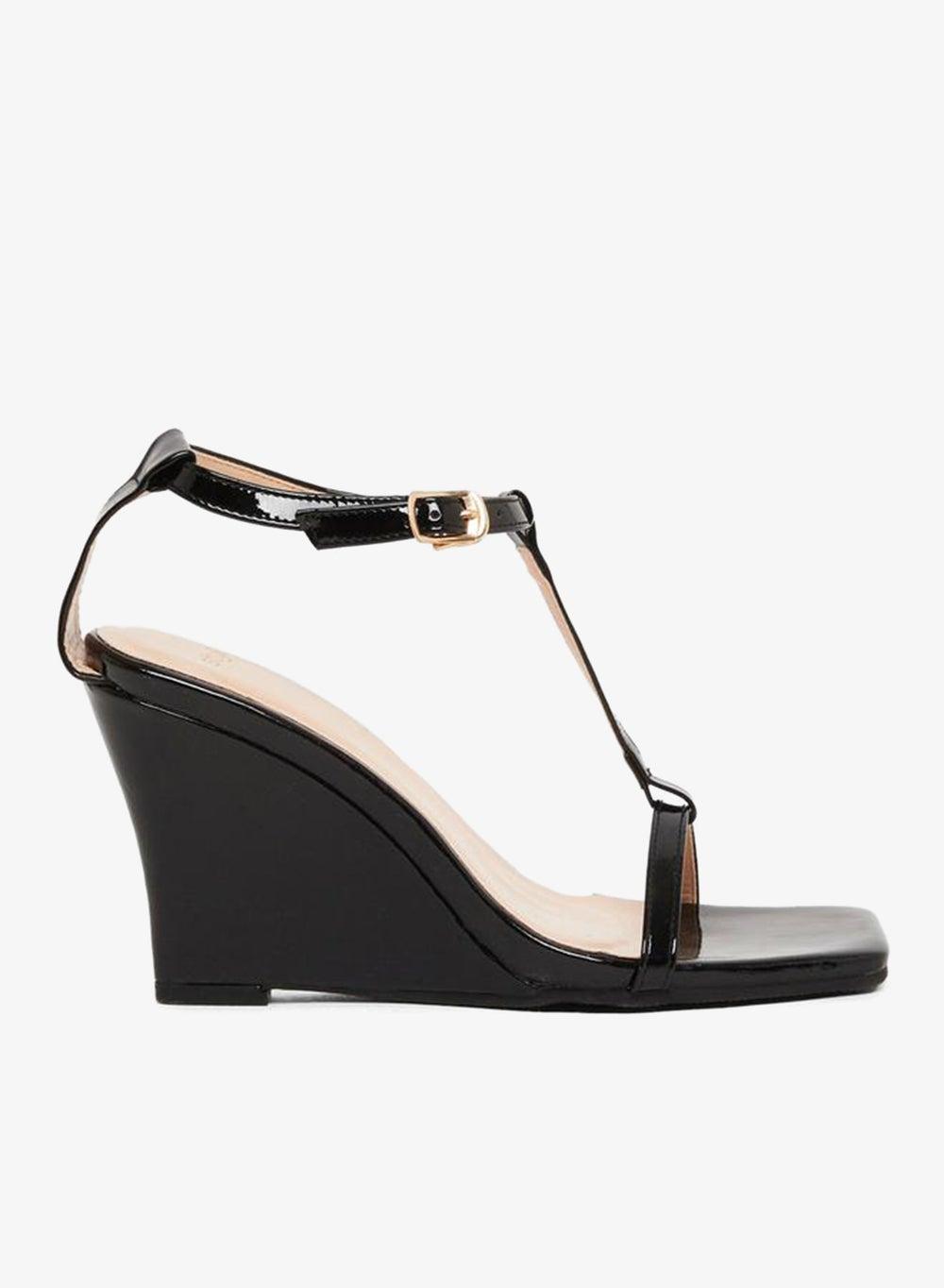 Styli Solid T-Strap Wedge Heel Sandals for Women - Image 1