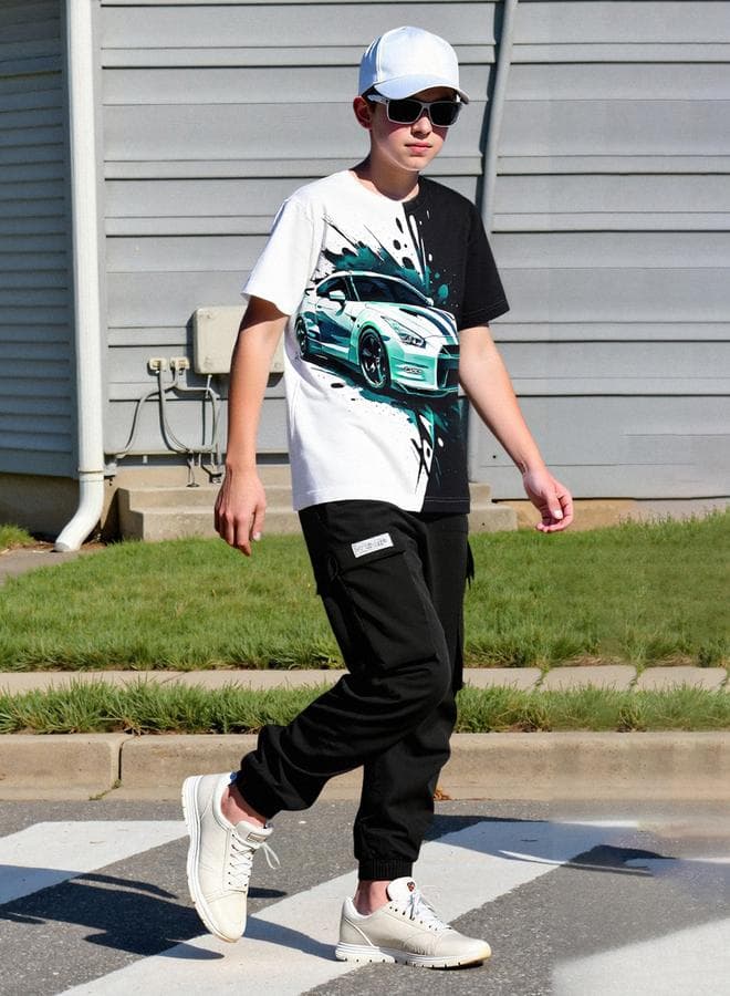Take Two Teens Car Graphic T-Shirt Jogger Set - Image 1