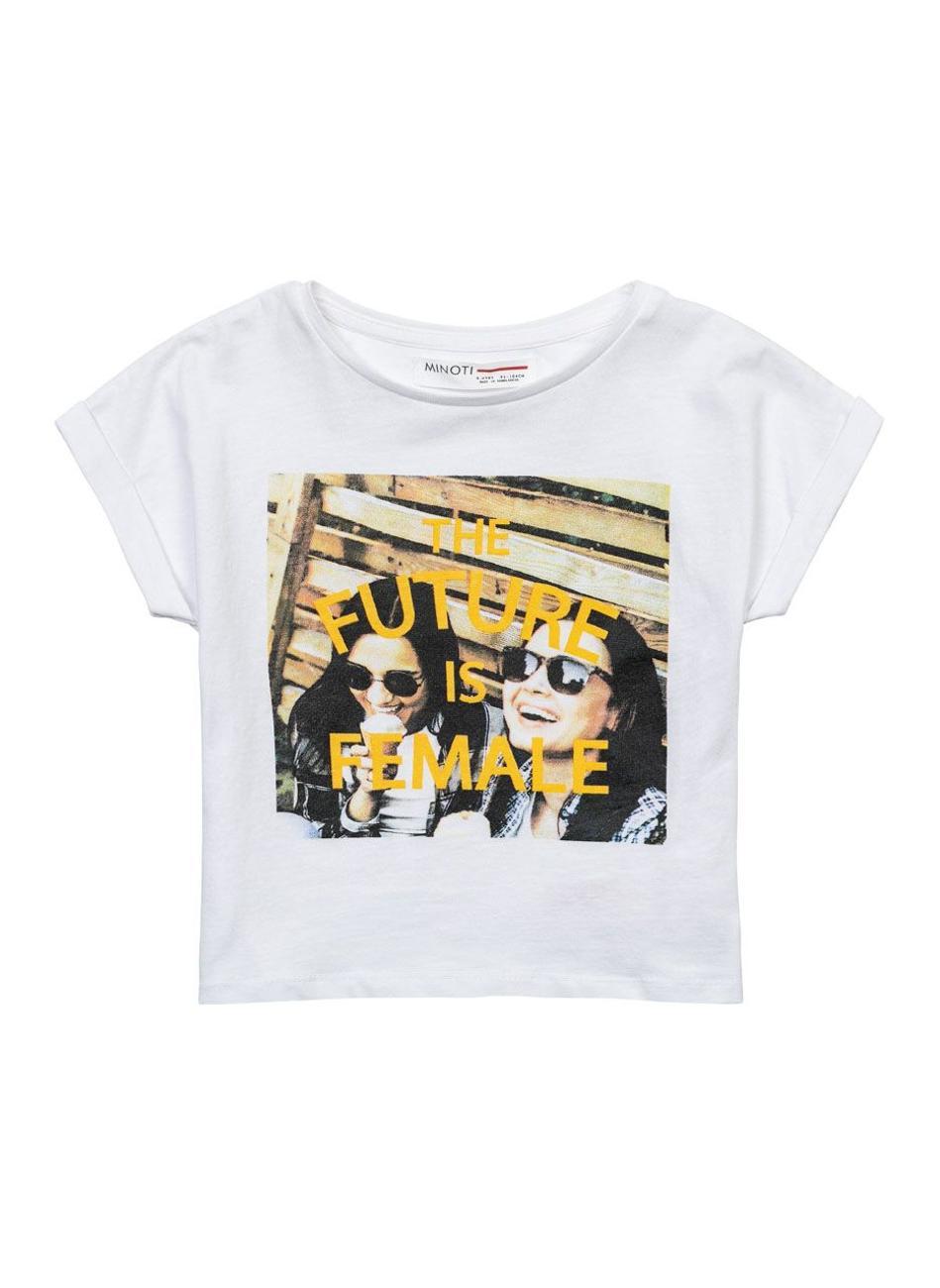 Girls White Rolled Sleeve Graphic T-Shirt - Image 1