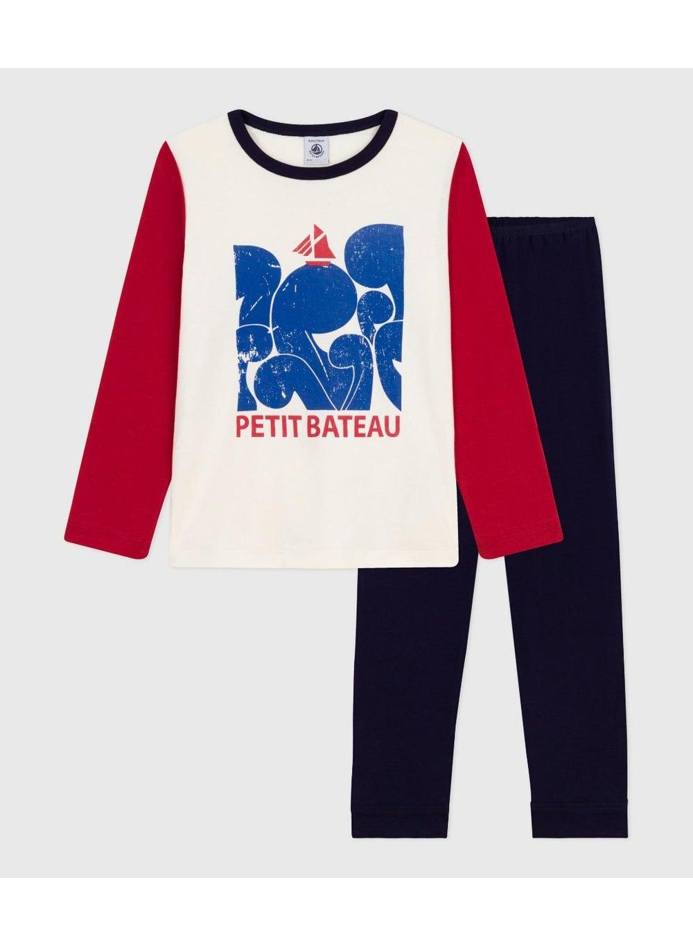Boys Two-Colour Cotton Rib Pyjama Set - Image 1