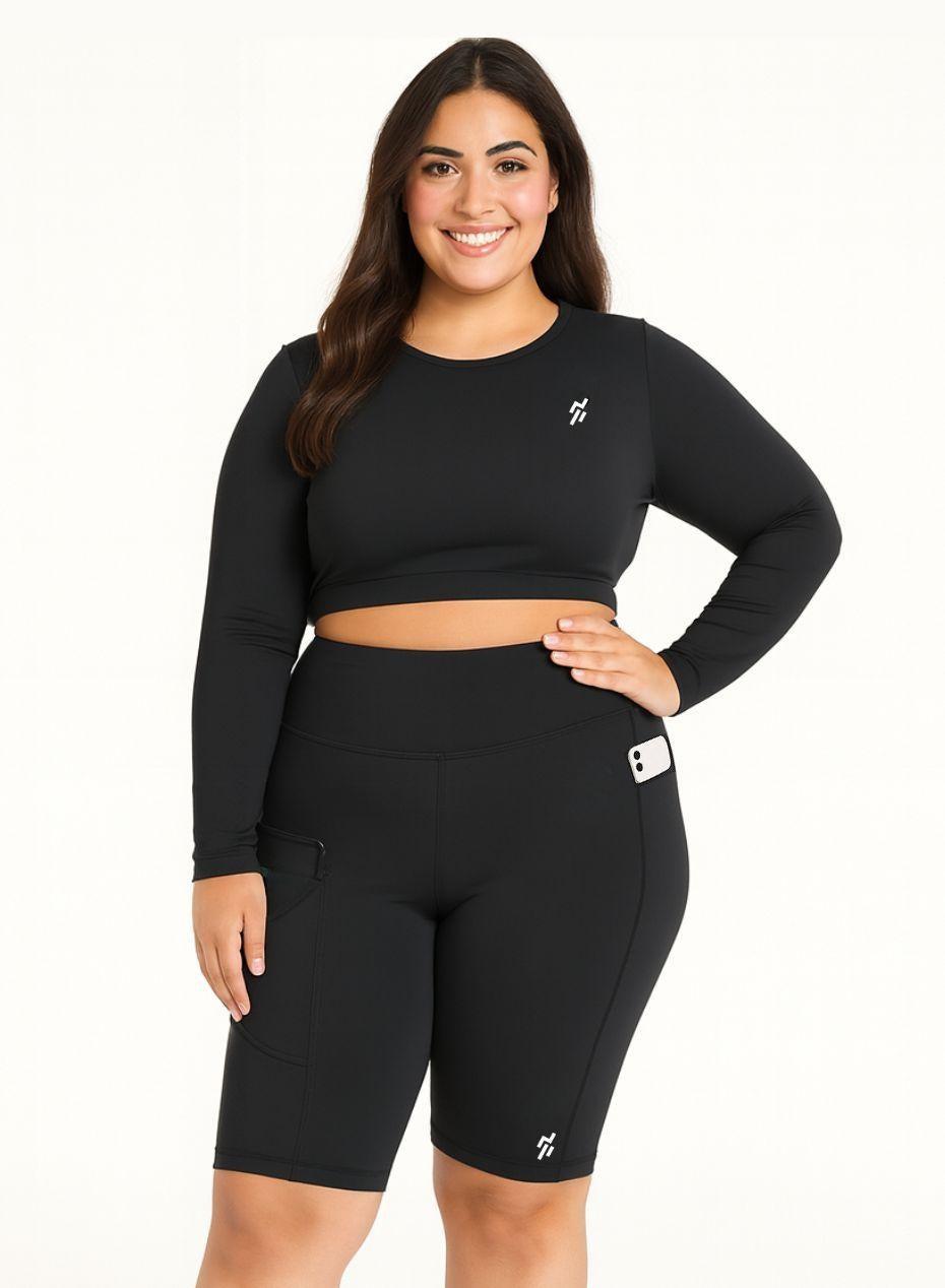 Plus Size High-Waist Pocket Shorts with AirPods Slot - Image 1