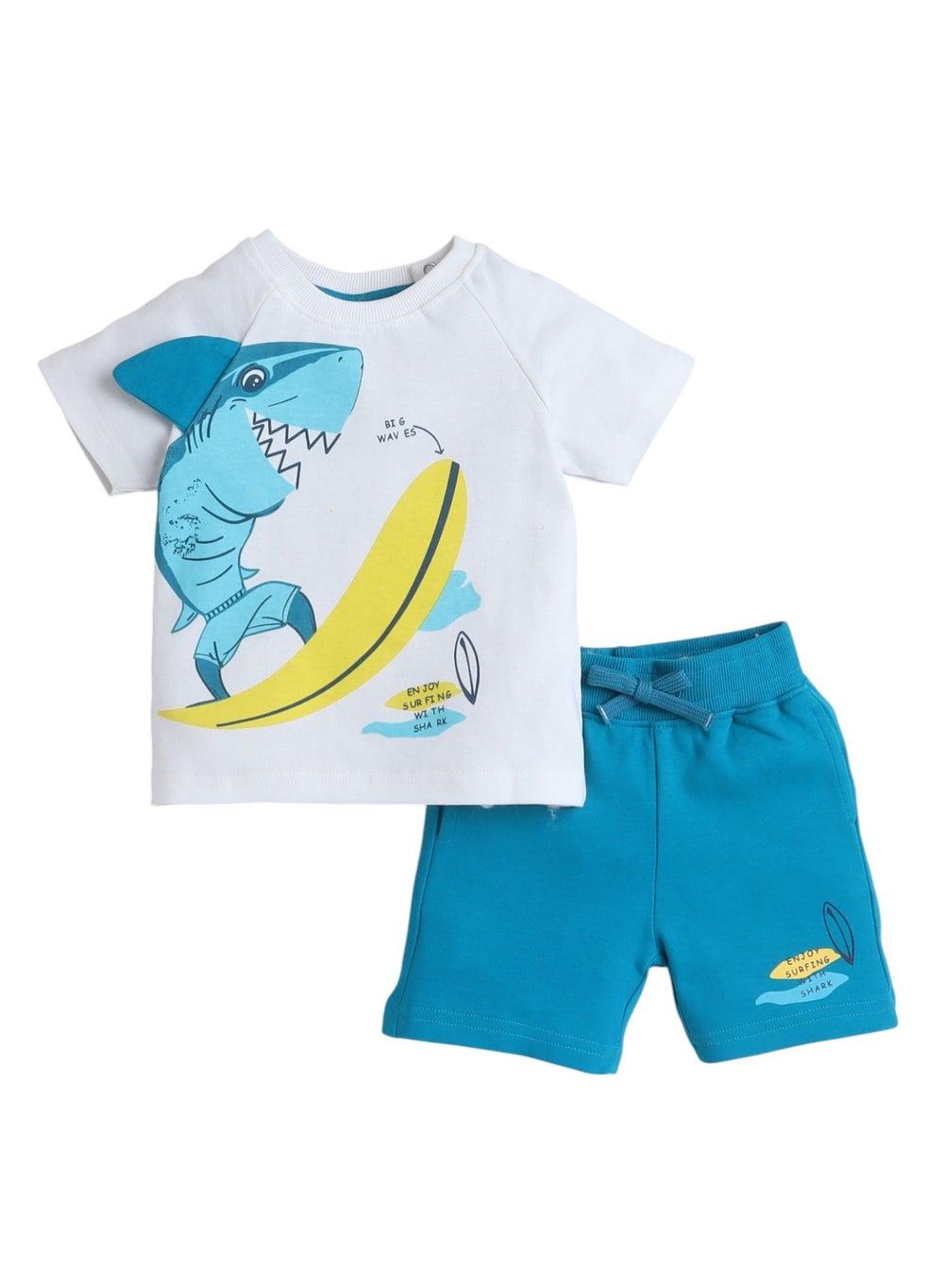 Victor and Jane Boys' Shark Surfing T-Shirt & Shorts Set - Image 1