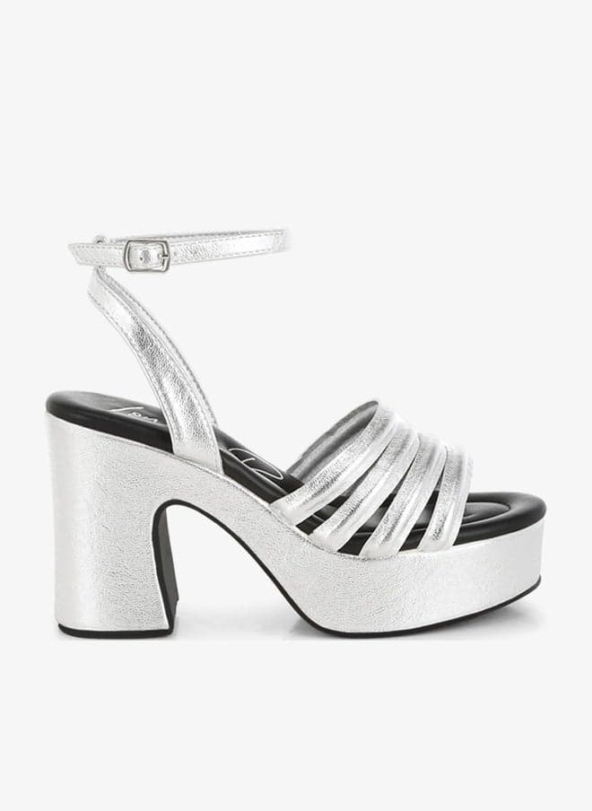 Silver Strappy Platform Heeled Sandals - Image 1