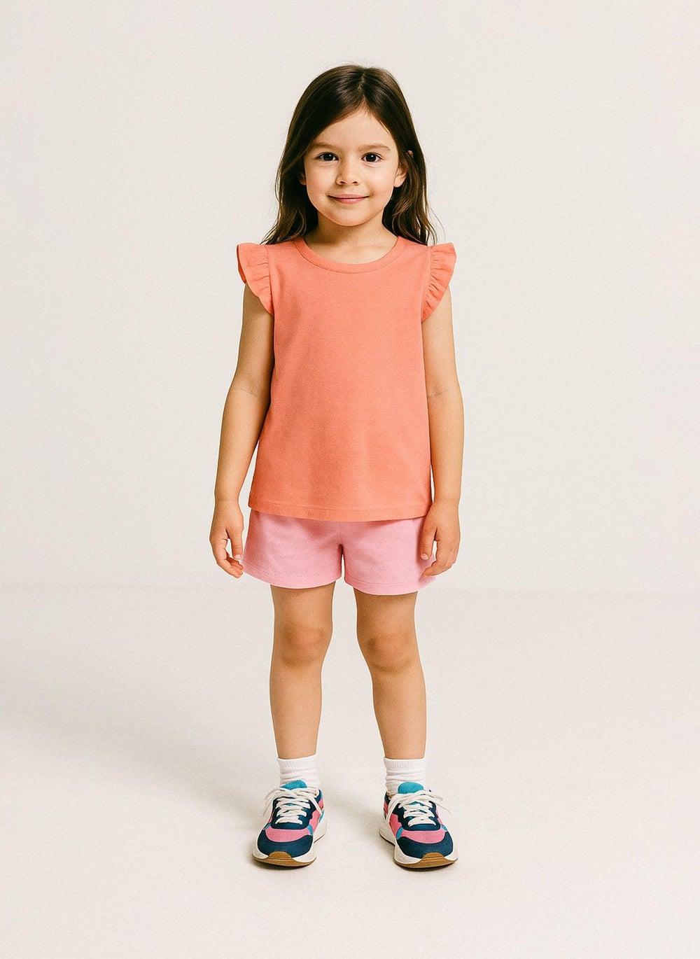 Girls Coral Frill Shoulder Vest Top - Image 1