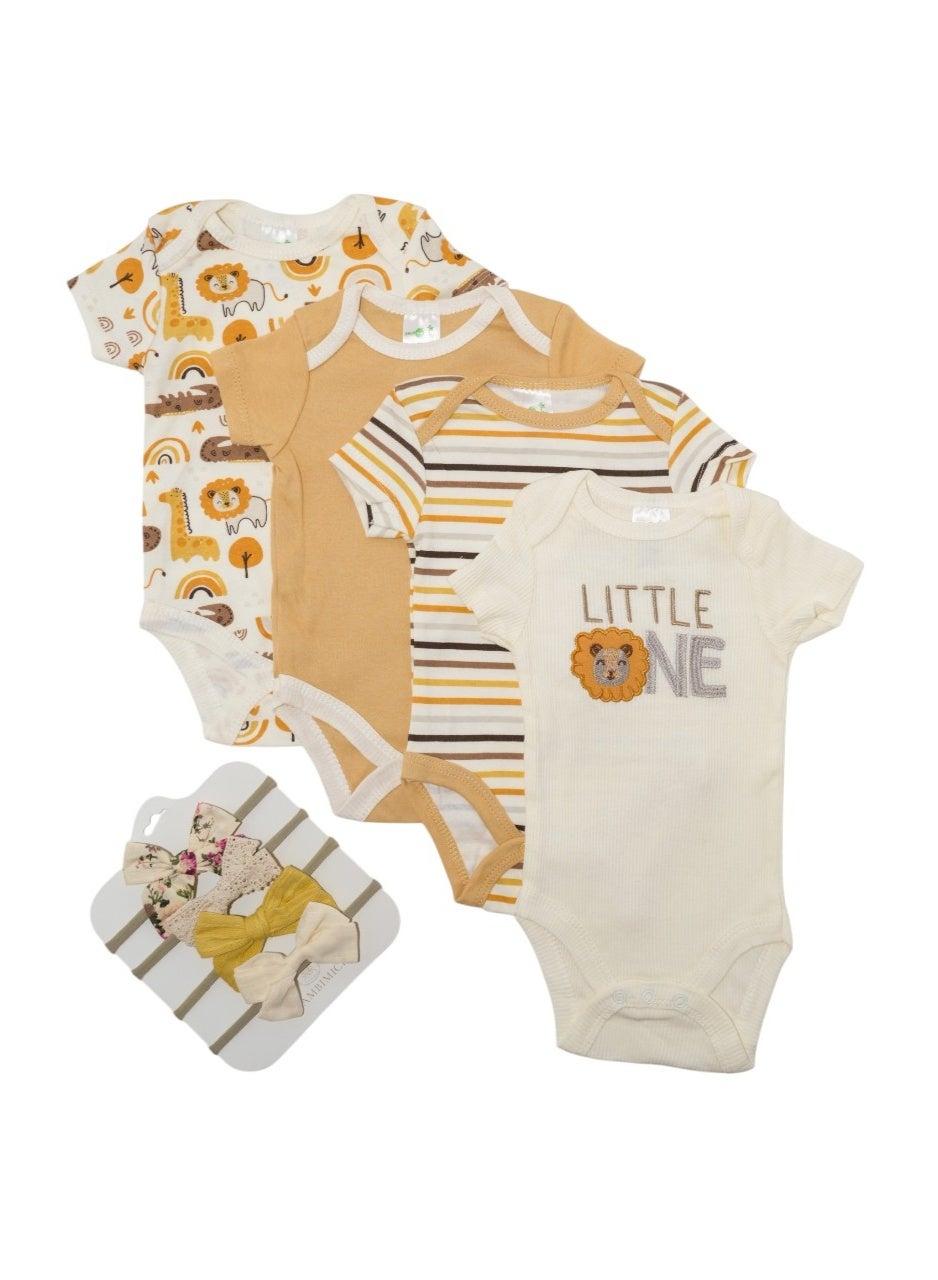 Bambimici Lion Print Babysuit 4-Piece Set Yellow - Image 1