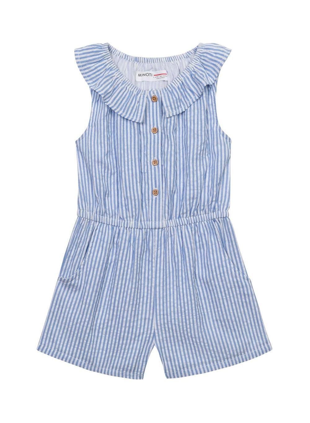 Girls Cotton Striped Playsuit Light Blue Summer - Image 1