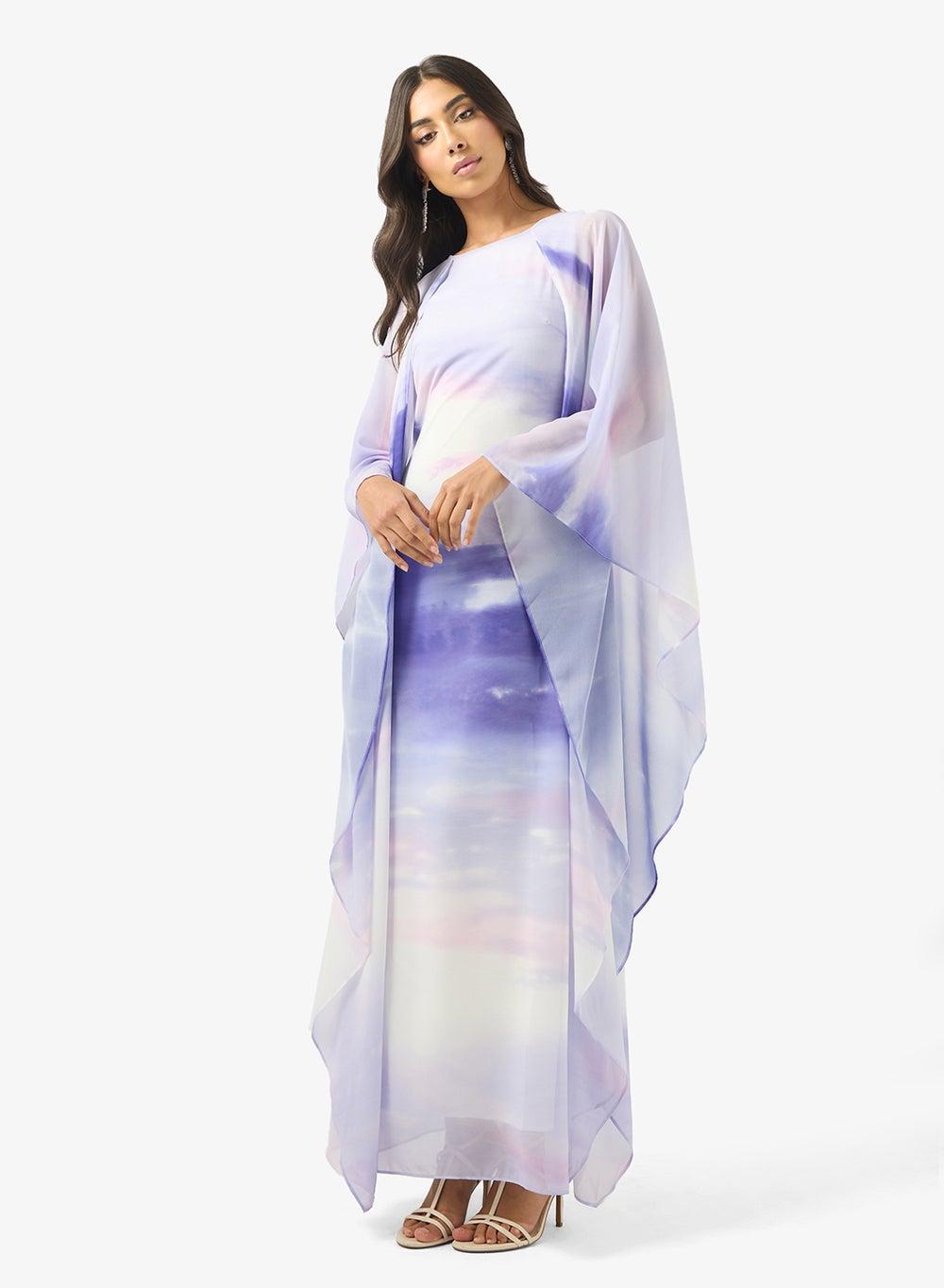 Printed Sheer Sleeve Maxi Dress - Image 1