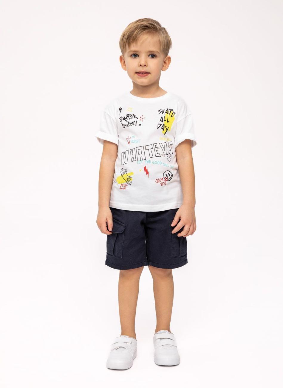 Boys Graphic Print T-Shirt Contrast Neck White - Image 1