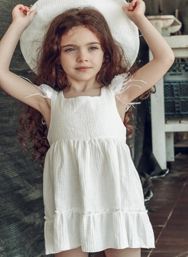 White Feathered Sundress for Girls - Image 1