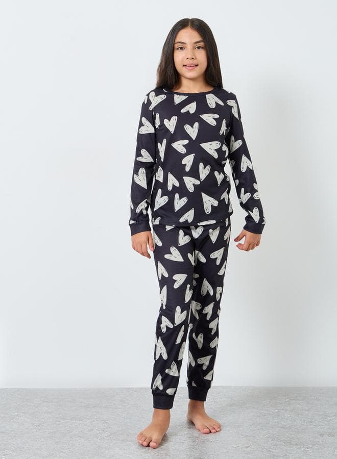 Styli Teen Heart Print Pyjama Set - Image 1