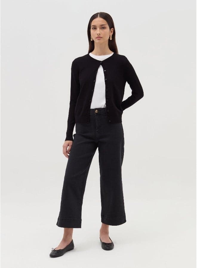 Wide-Leg Culotte Jeans with Contrast Stitching - Image 1