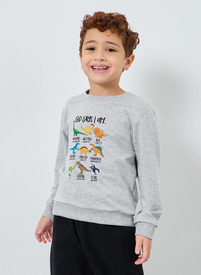 Styli Boys Grey Dinosaur Print Sweatshirt - Image 1