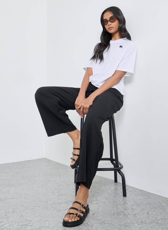 Solid Wide Leg Joggers with Adjustable Drawstring Waist - Image 1