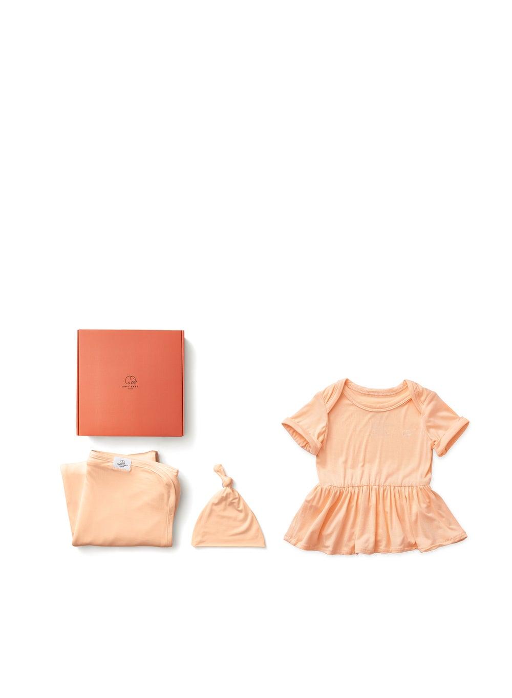 Anvi Baby Bamboo Onesie Dress Gift Set Girls Peach - Image 1
