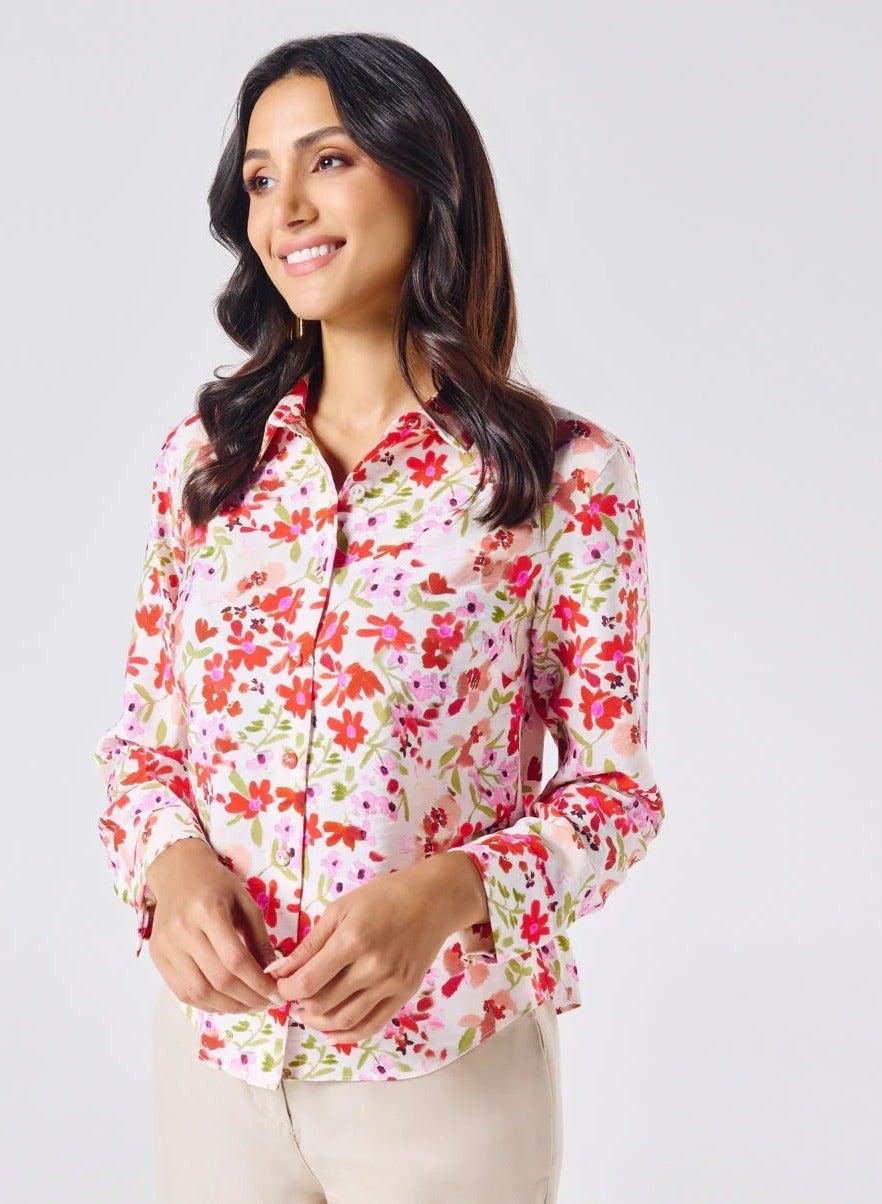 Breezy Red Printed Blouse for Effortless Style - Image 1