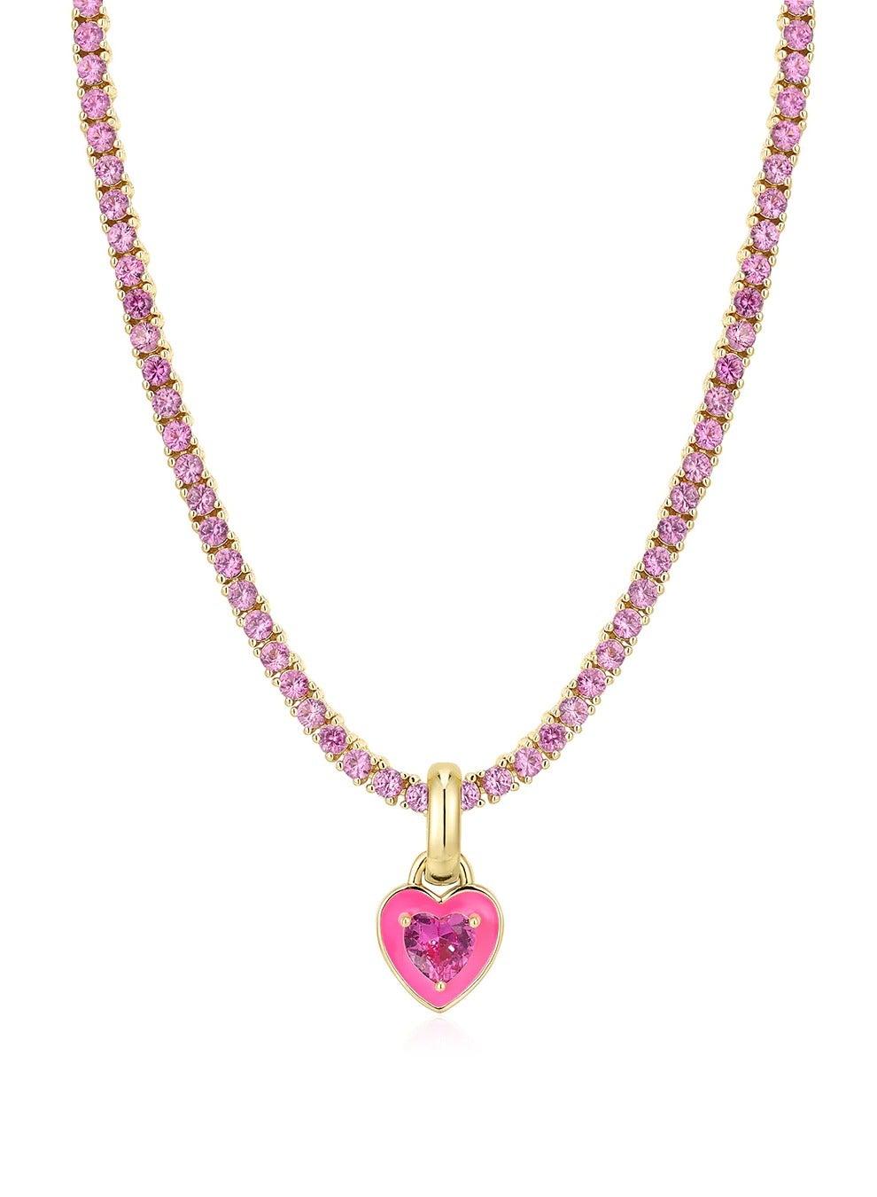 Mini Ballier Heart Charm Necklace Hot Pink Gold - Image 1